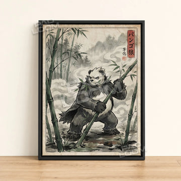 Pangoro Bamboo Pokemon poster - framed canvas wall art in a black frame