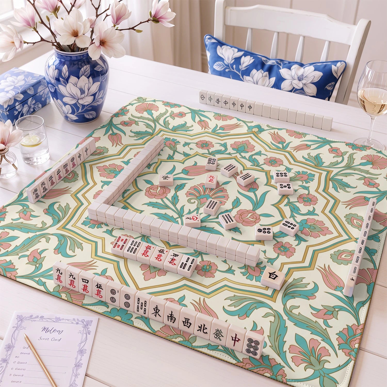 Pastel Iznik Tile mahjong mat – M (60x60 cm) and L (81x81 cm) sizes