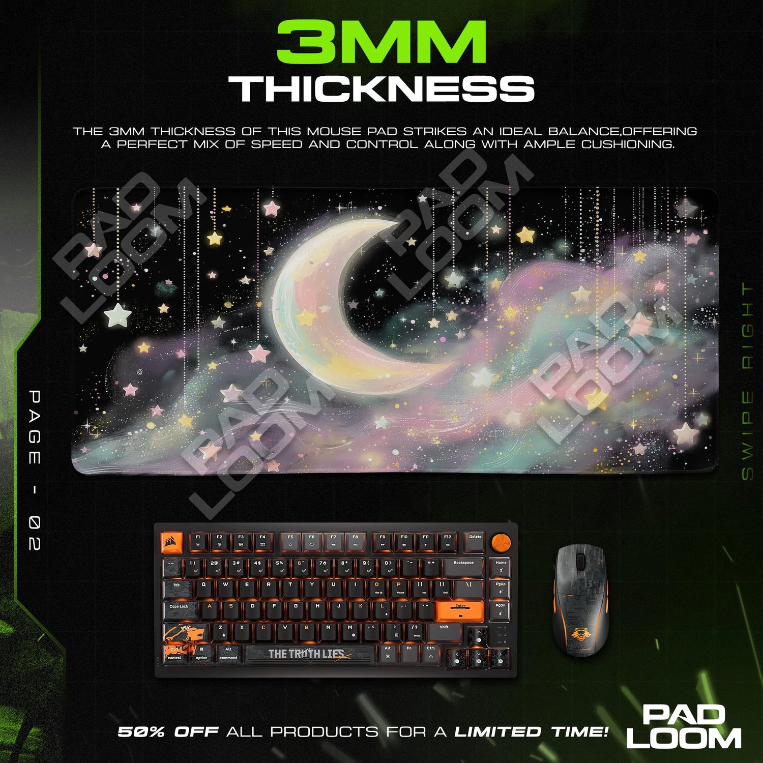 Pastel Moon Stardust Mouse Pad - Celestial Desk Mat