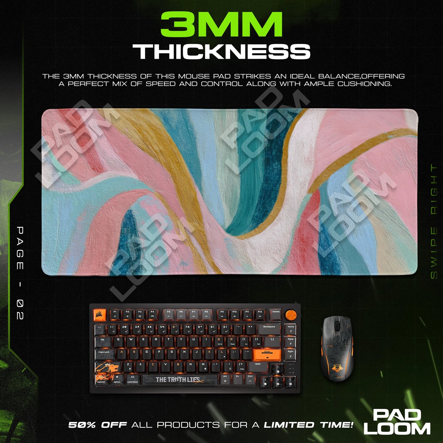 Pastel Ribbon Flow Mouse Pad - Abstract Desk Mat