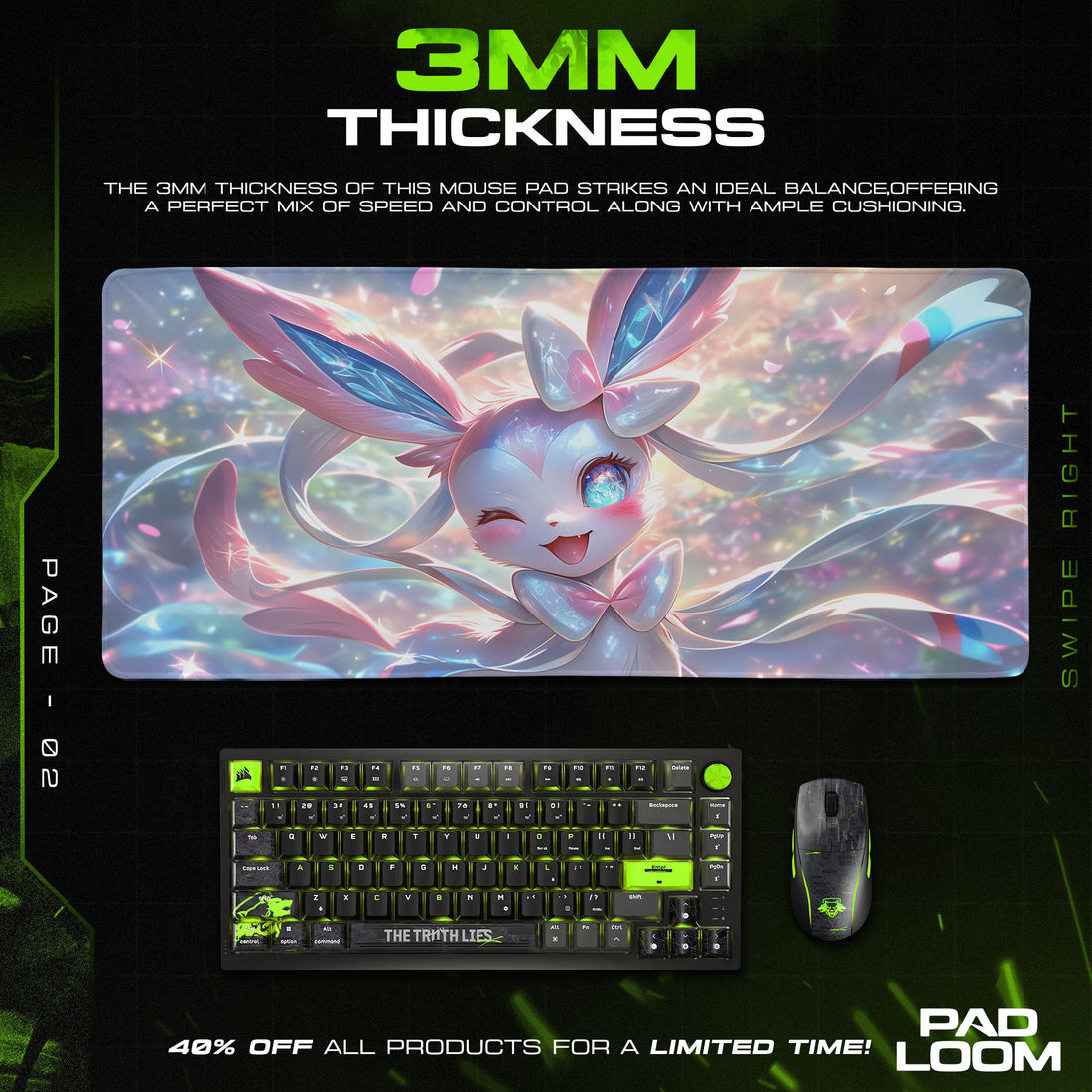 Pastell Sylveon Mauspad, Fee Pokémon Gaming Schreibtischmatte