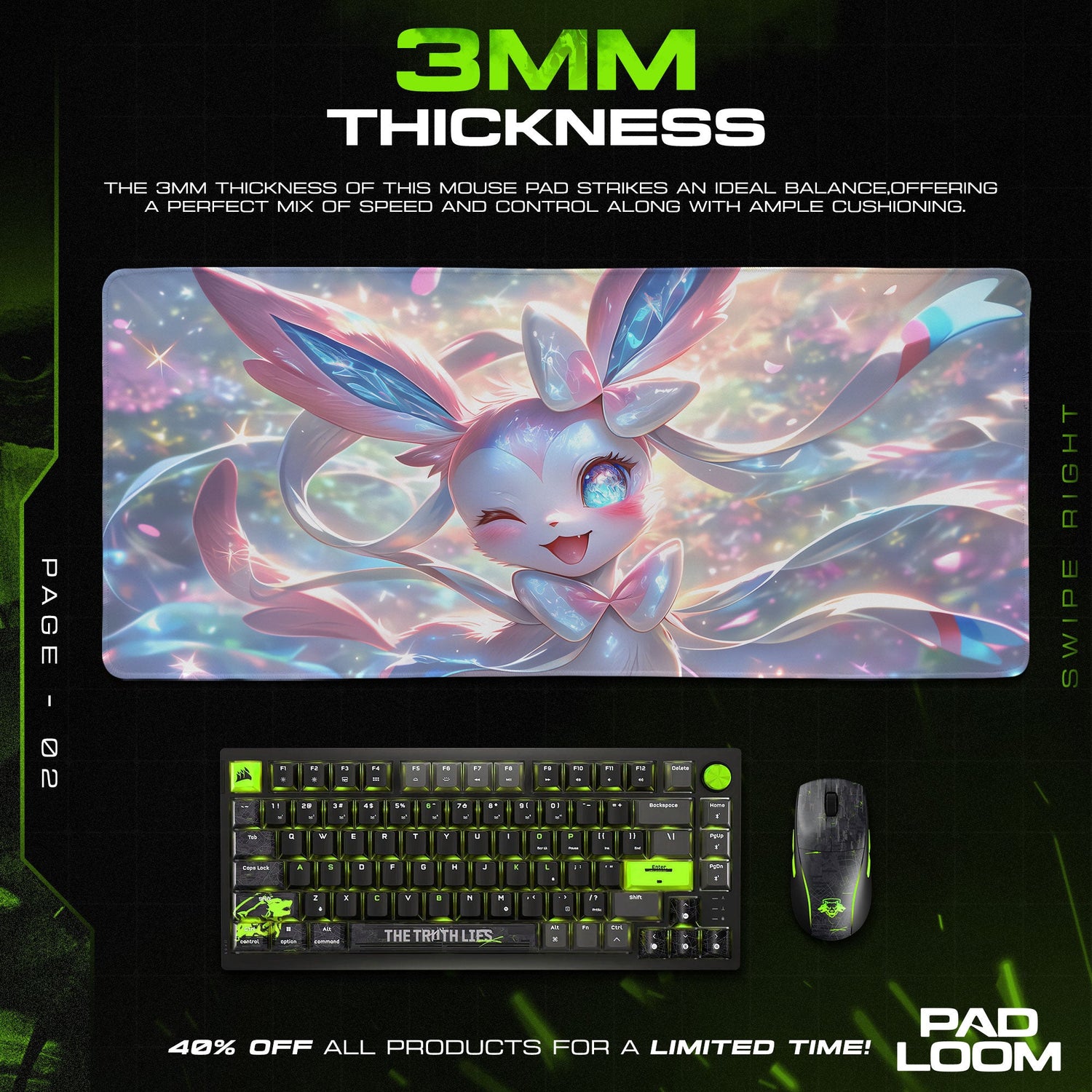 Pastel Sylveon Mouse Pad, Fairy Pokémon Gaming Desk Mat Padloom