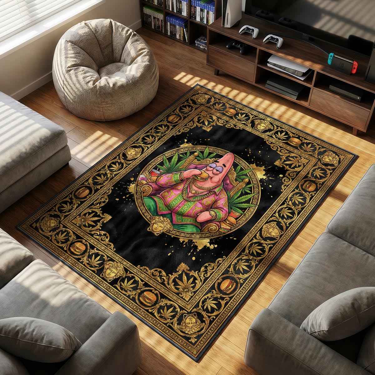 Patrick Star themed area rug for home decor fans