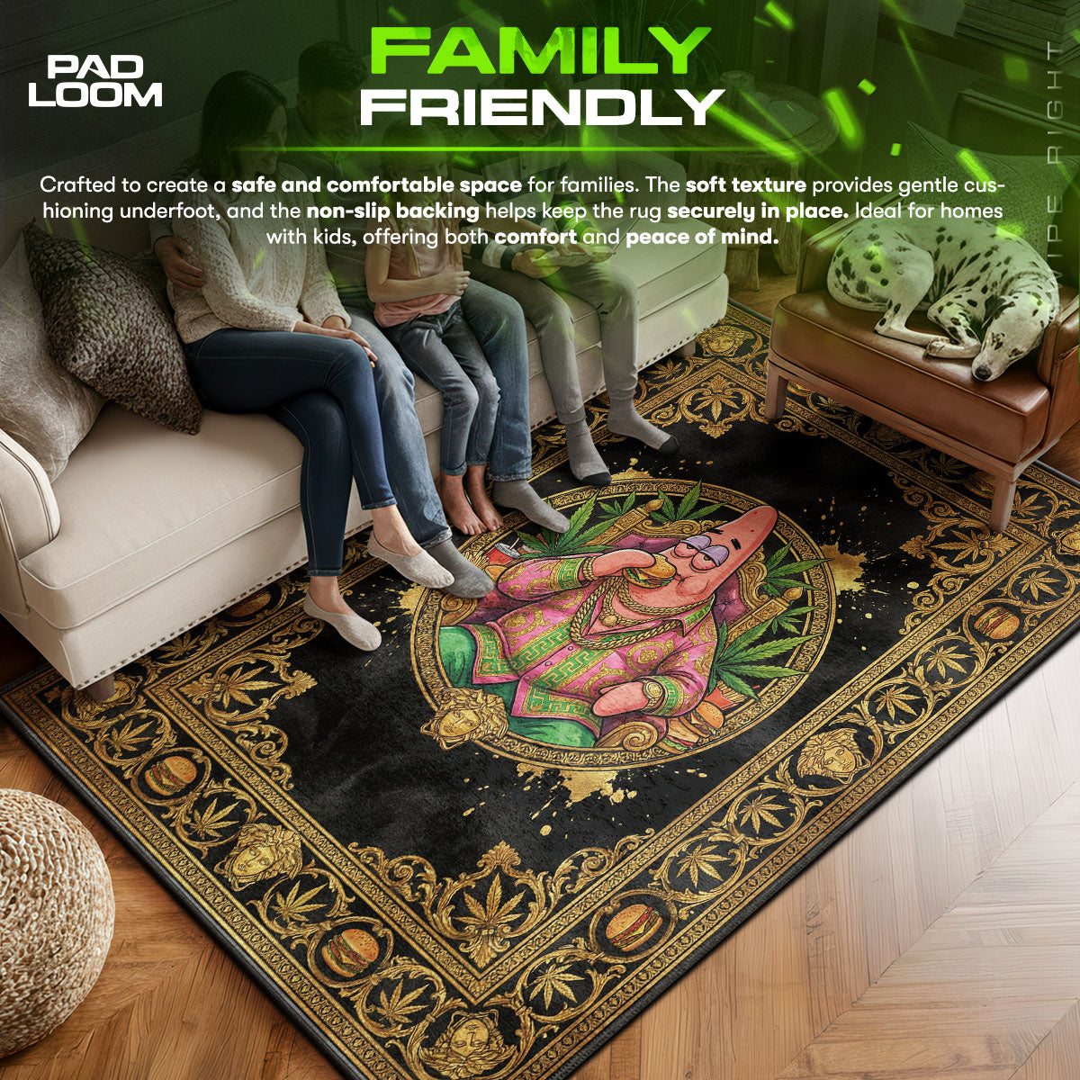 Patrick area rug showing full home decor artwork