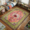 Patrick Star surprised face SpongeBob area rug on coral pink and lime floral background