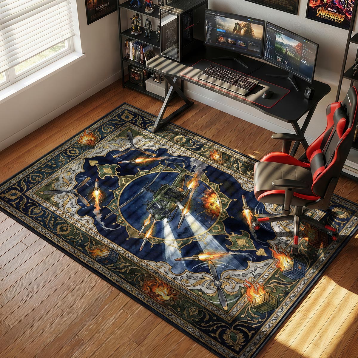 Patrol Helicopter Night Raid Rug - Rust Chair Mat