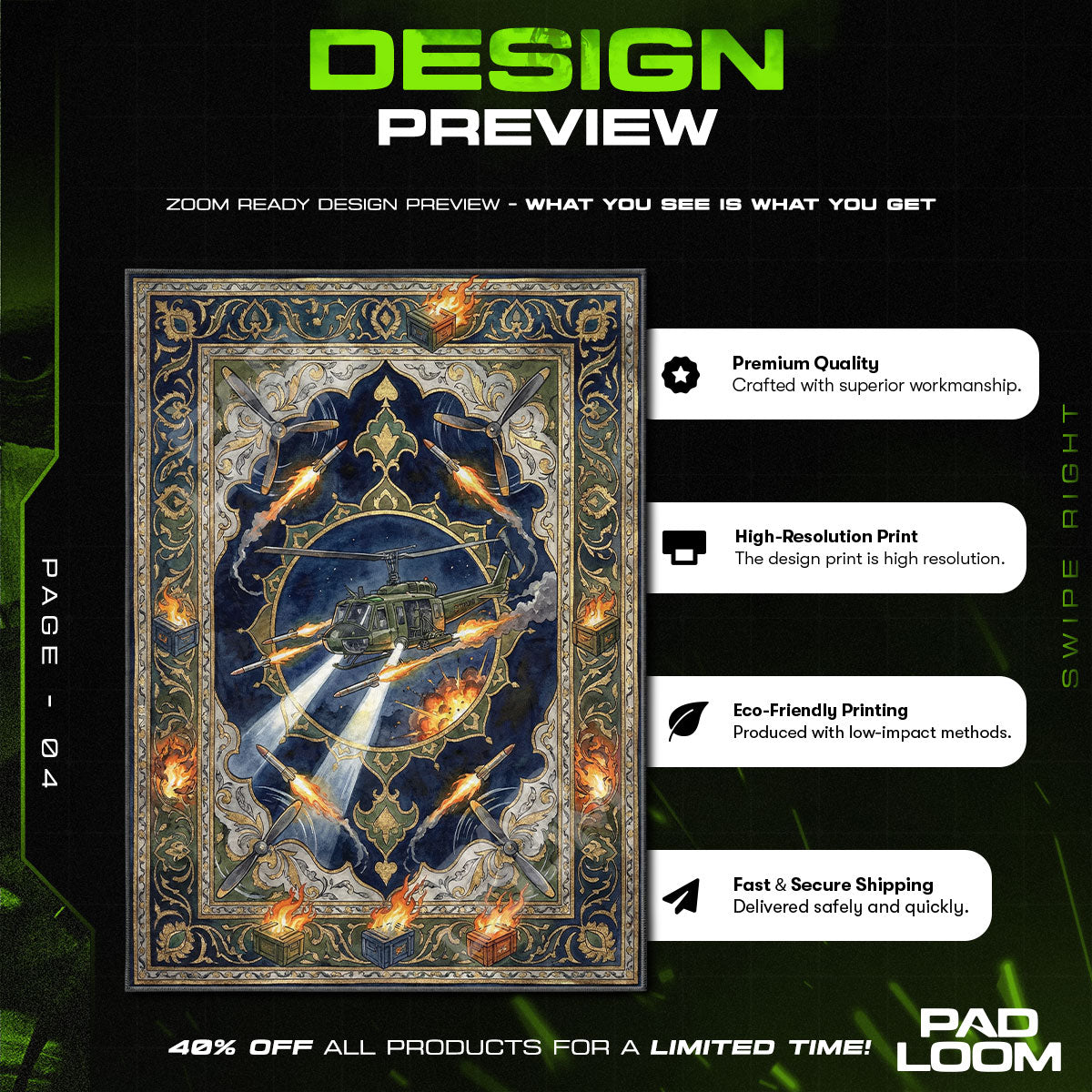 Patrol Helicopter Night Raid Rug - Rust Chair Mat