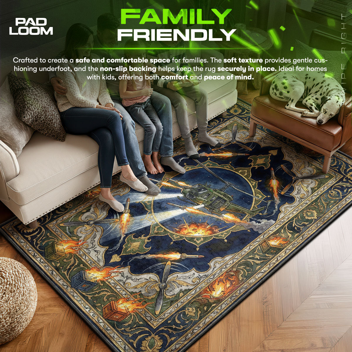 Patrol Helicopter Night Raid Rug - Rust Chair Mat