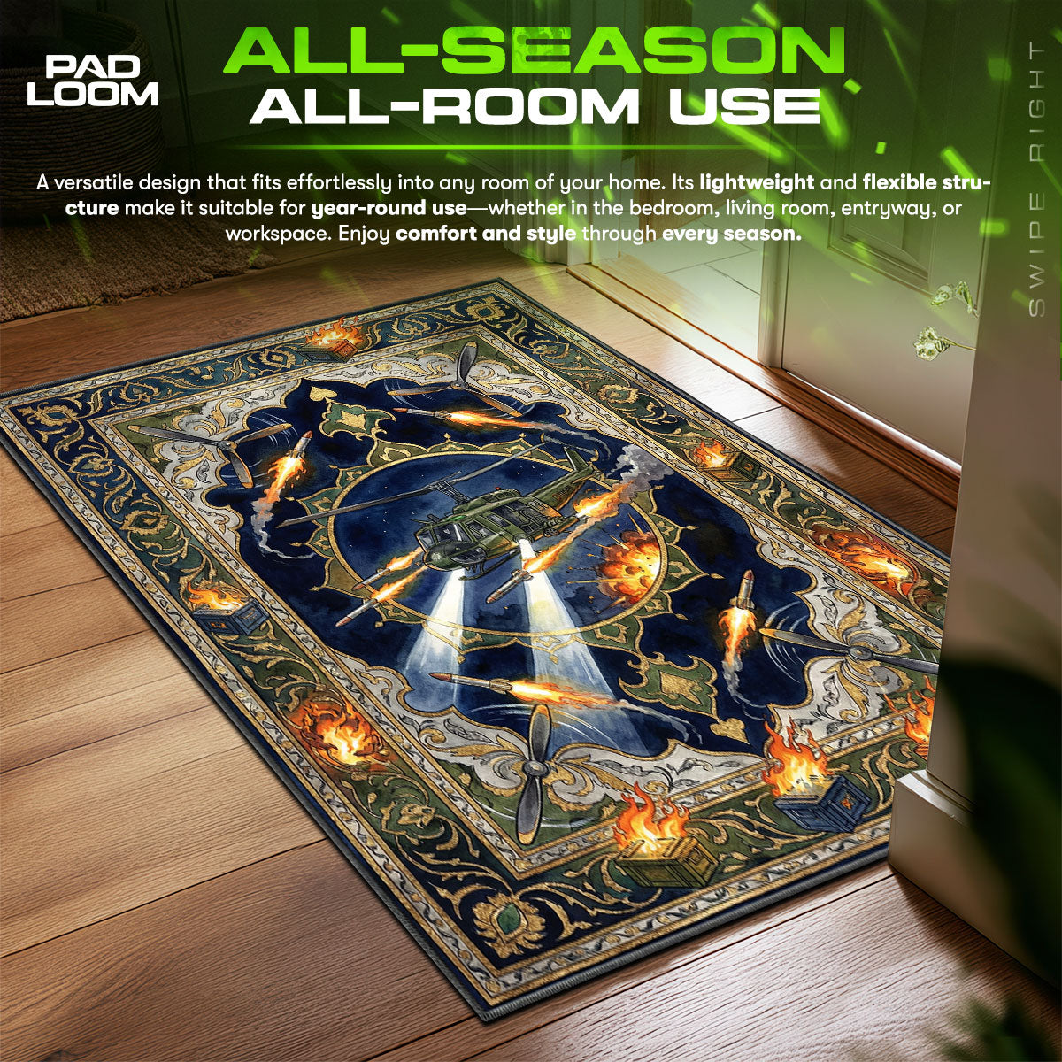 Patrol Helicopter Night Raid Rug - Rust Chair Mat