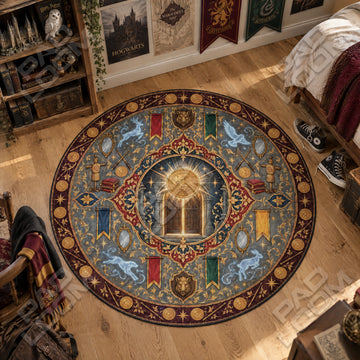 Patronus Doorway Harry Potter round rug on a bedroom floor - Harry Potter chair mat