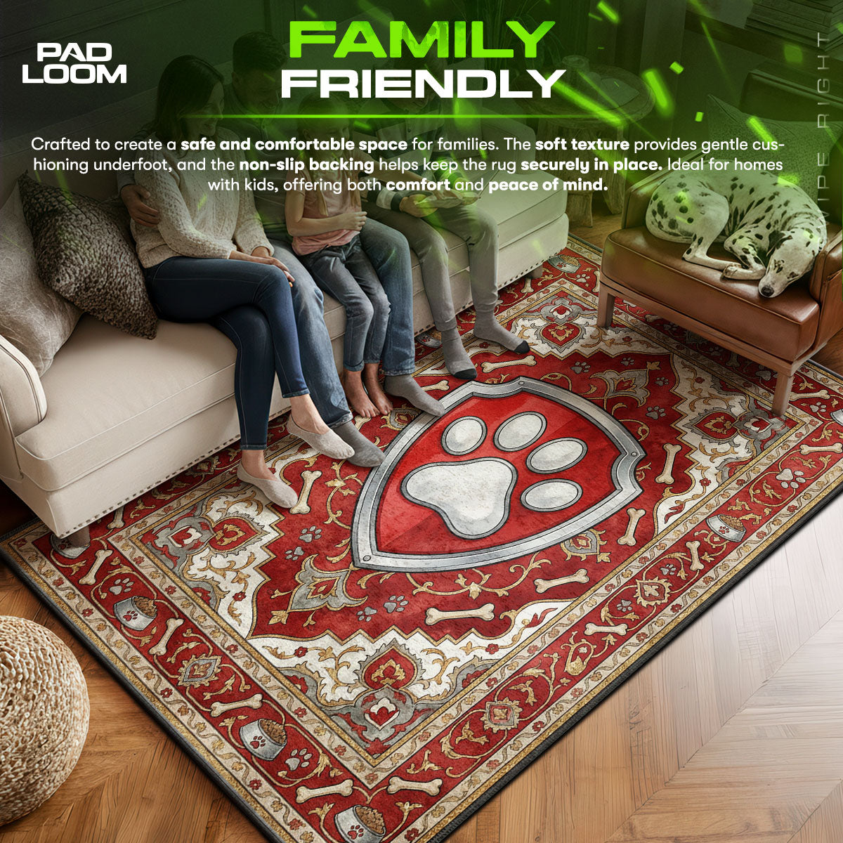 Playroom character design printed on rug