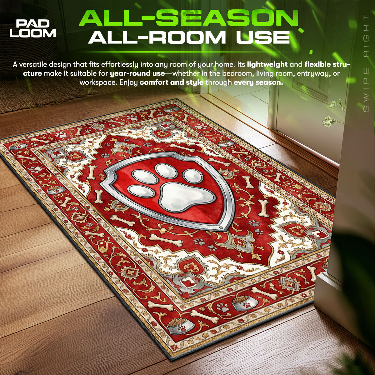 Detailed close-up of PAW rug pattern