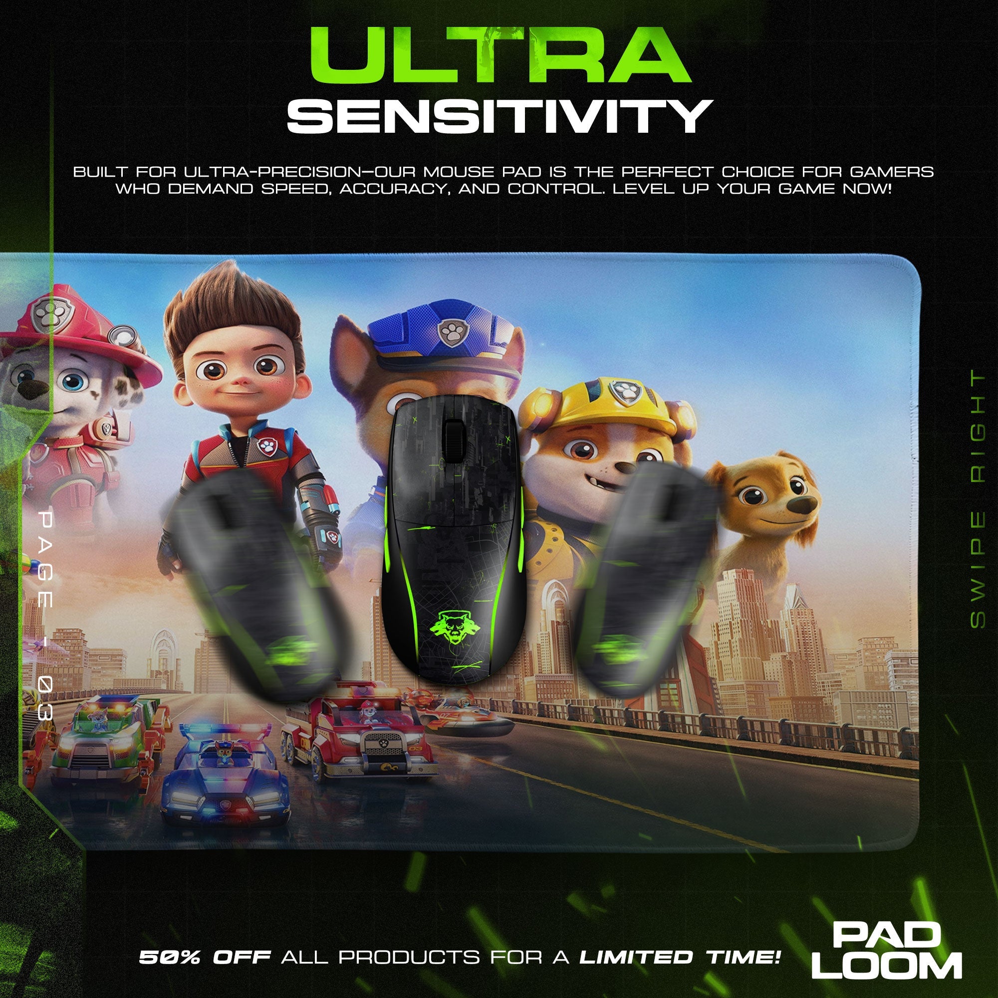 Paw Patrol City Chase Mouse Pad - Hero Pups Desk Mat Padloom