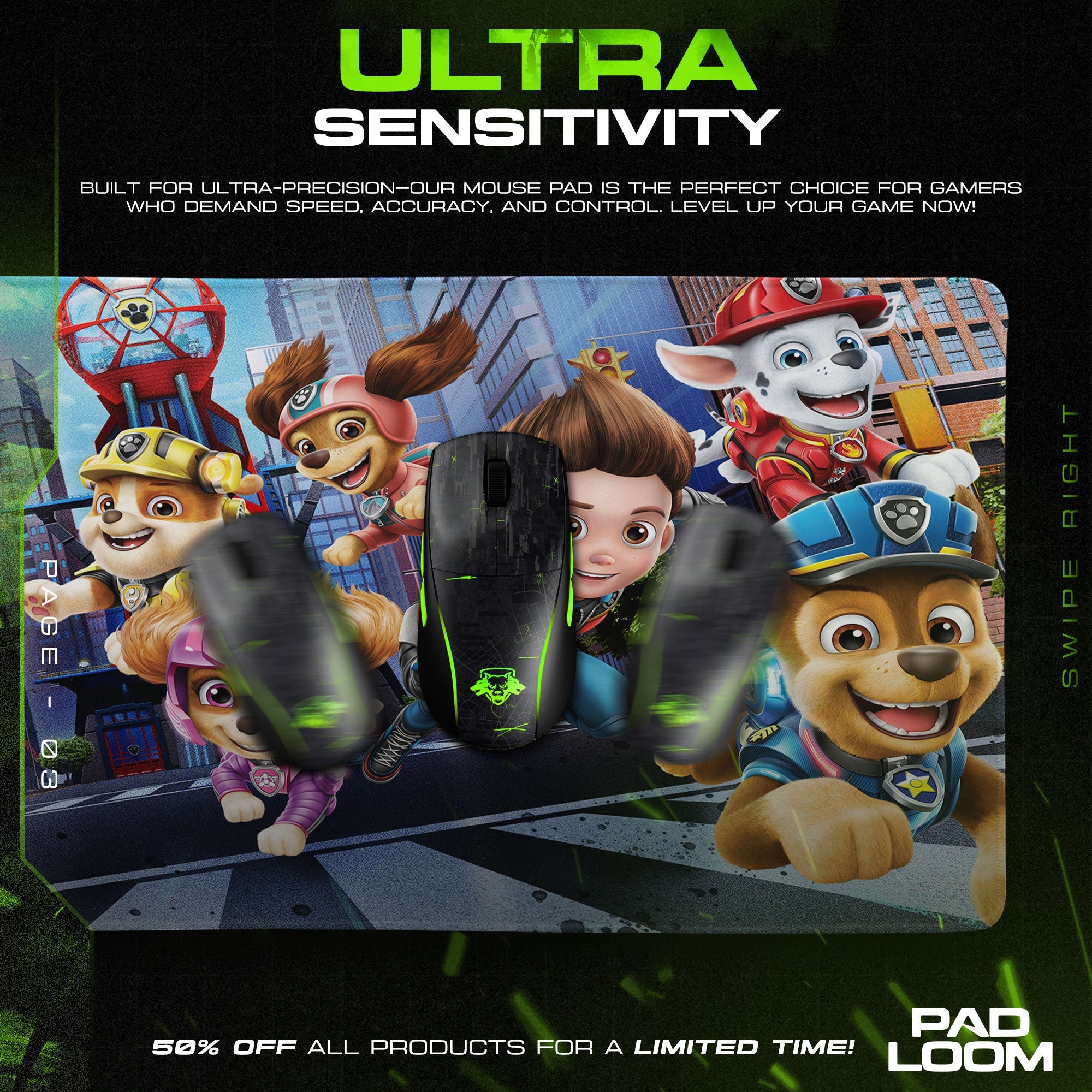 Paw Patrol City Rescue Mouse Pad - Adventure Kids Desk Mat Padloom