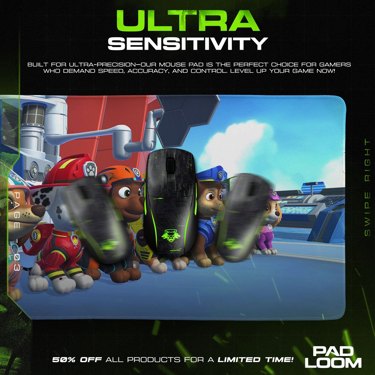 Paw Patrol Team Lineup Mouse Pad - Rescue Pups Desk Mat Padloom