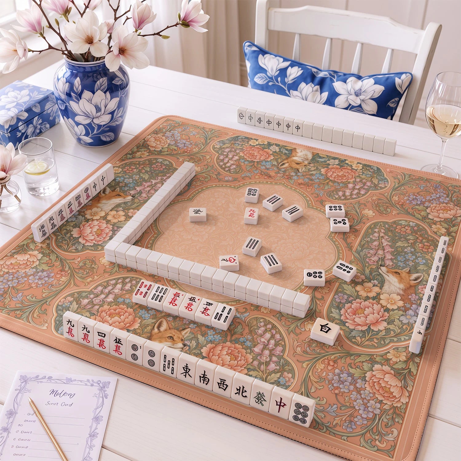 Peach Fox mahjong mat – M (60x60 cm) and L (81x81 cm) sizes