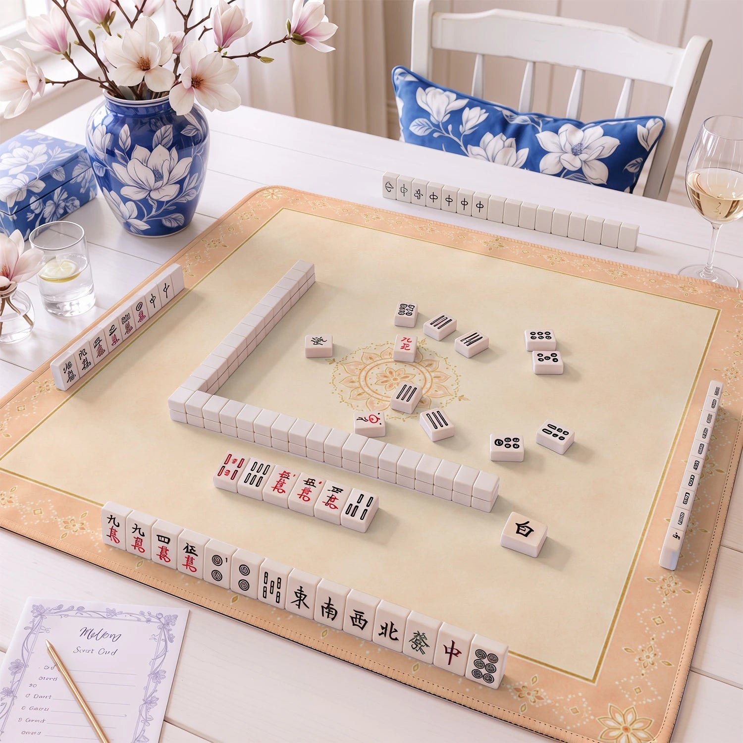 Peach Mandala mahjong mat – M (60x60 cm) and L (81x81 cm) sizes