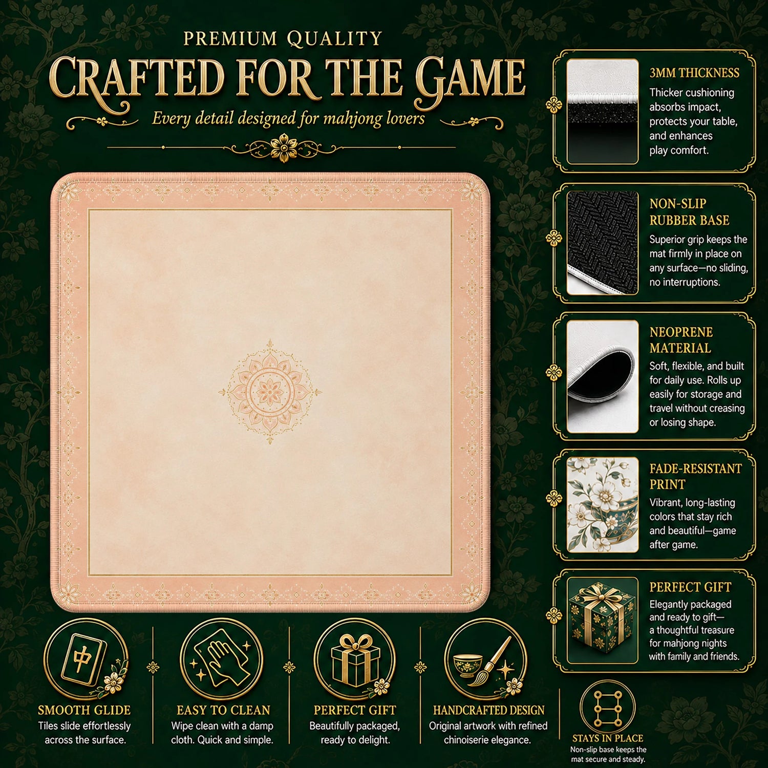Peach Mandala Mahjong Mat – neoprene mah jongg table mat