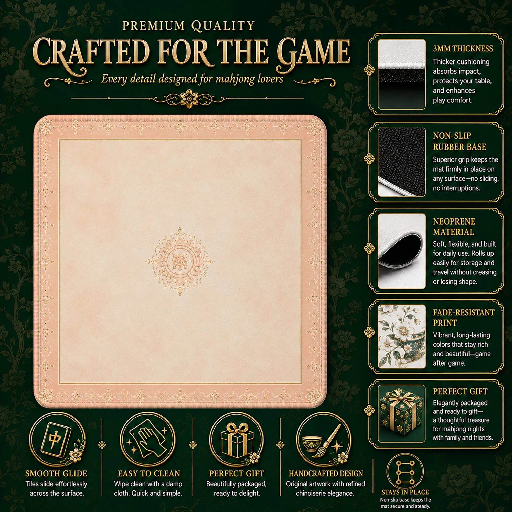 Peach Mandala Mahjong Mat – neoprene mah jongg table mat