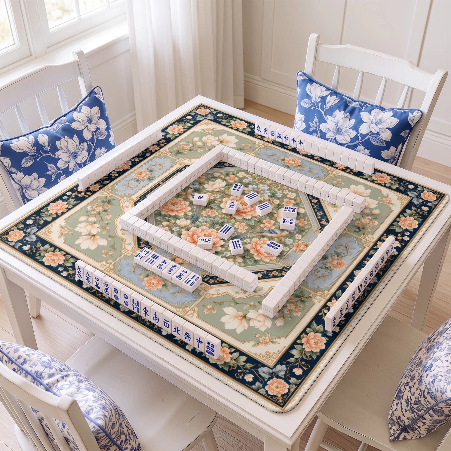 Peach Peony Aviary Mahjong Mat – neoprene mah jongg table mat