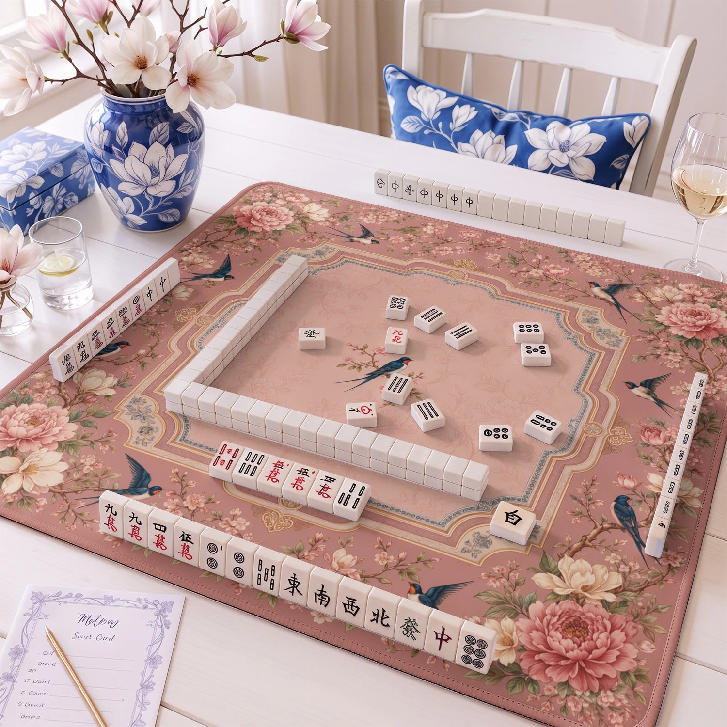 Peach Peony mahjong mat – M (60x60 cm) and L (81x81 cm) sizes
