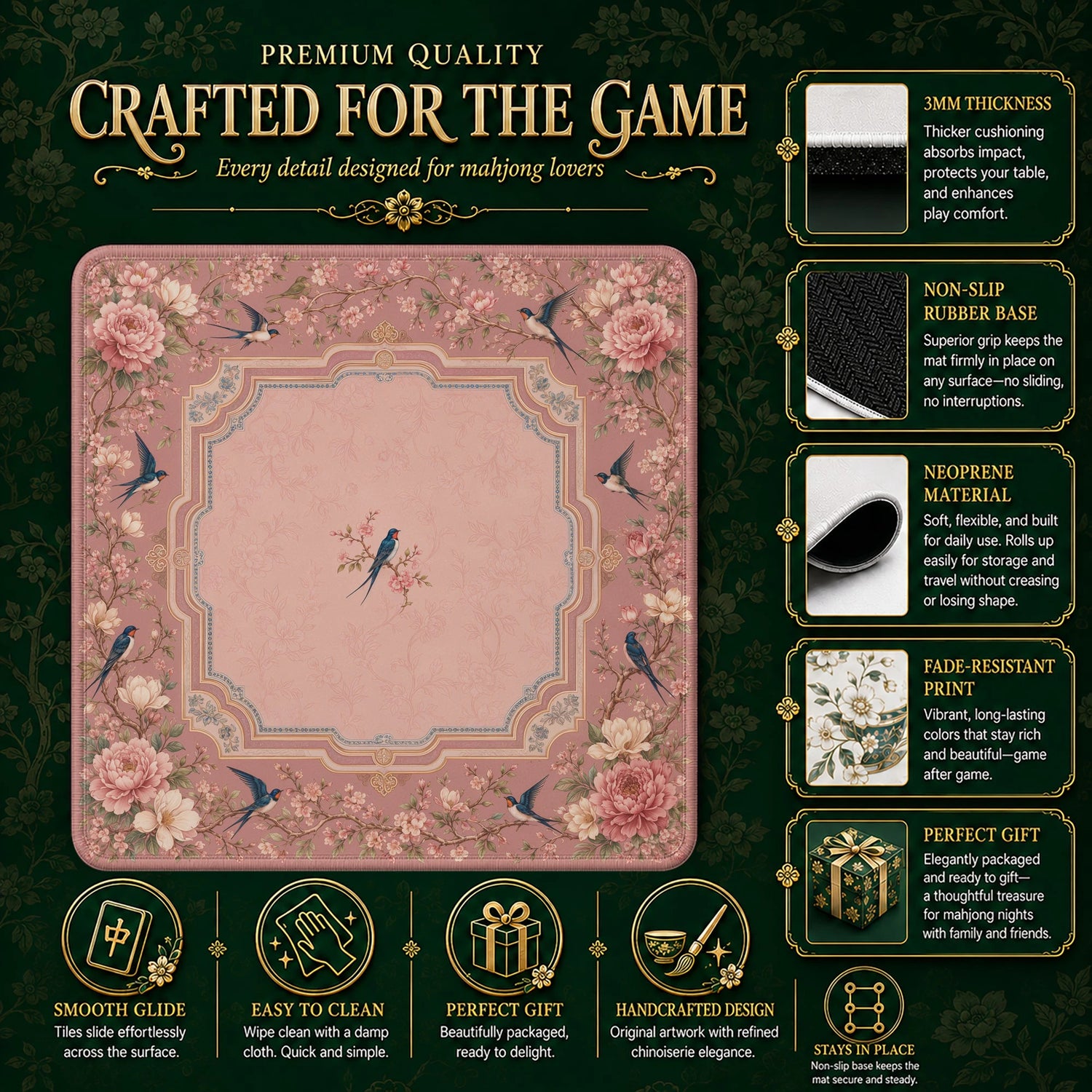 Peach Peony Mahjong Mat – neoprene mah jongg table mat