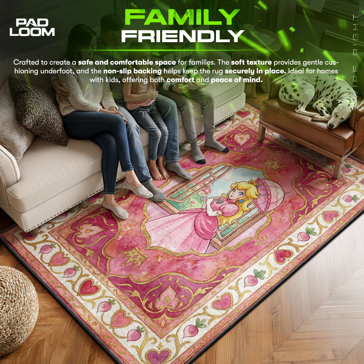 Princess area rug showing full home decor artwork