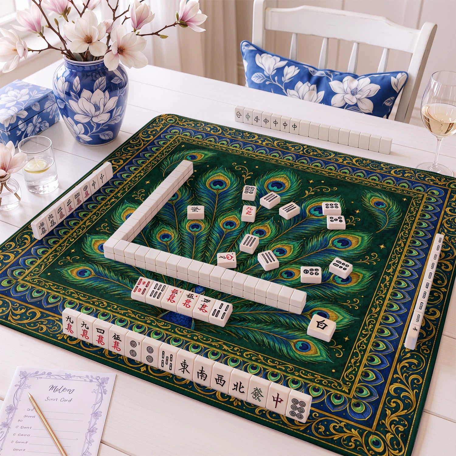 Peacock mahjong mat – M (60x60 cm) and L (81x81 cm) sizes