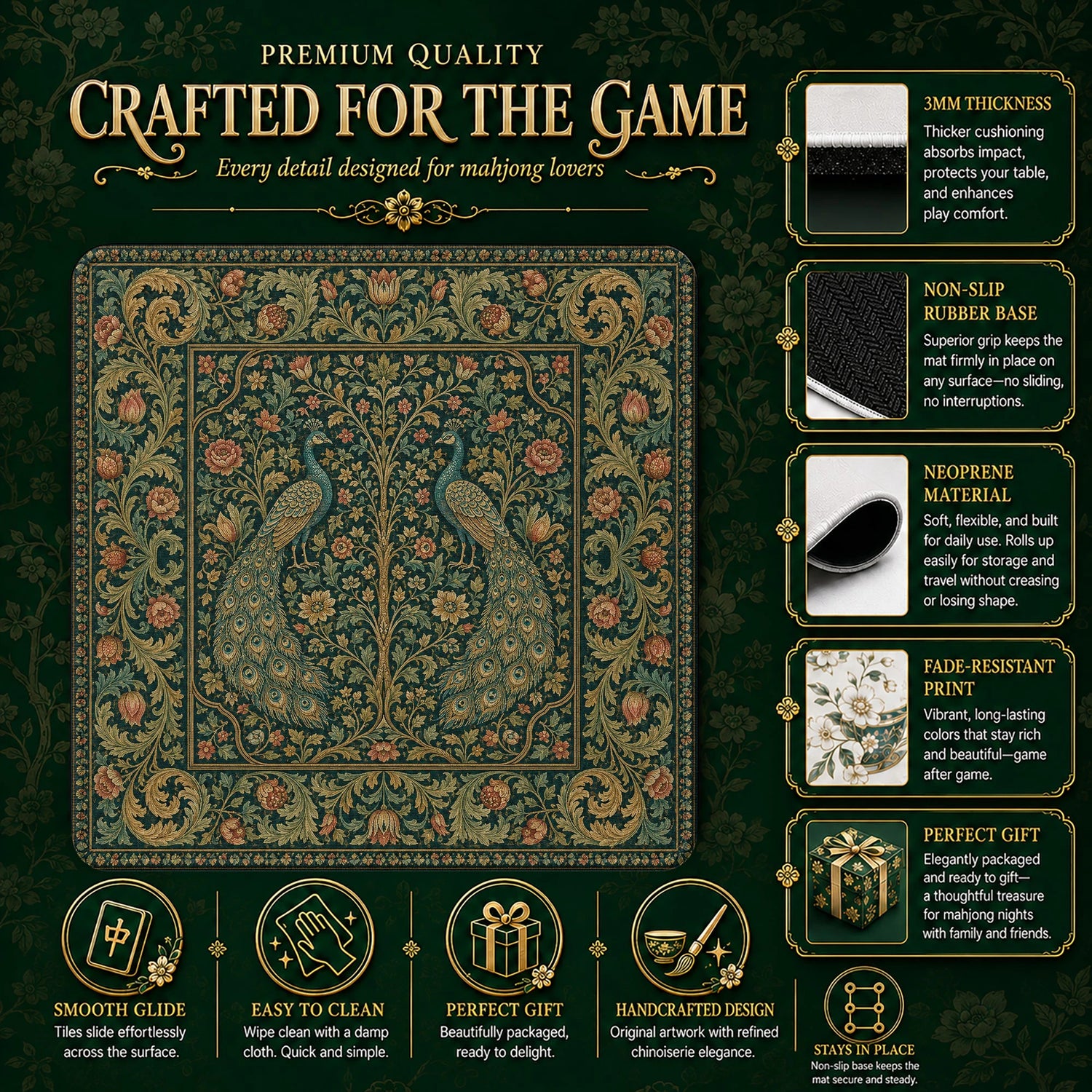 Peacock Tapestry Mahjong Mat – neoprene mah jongg table mat