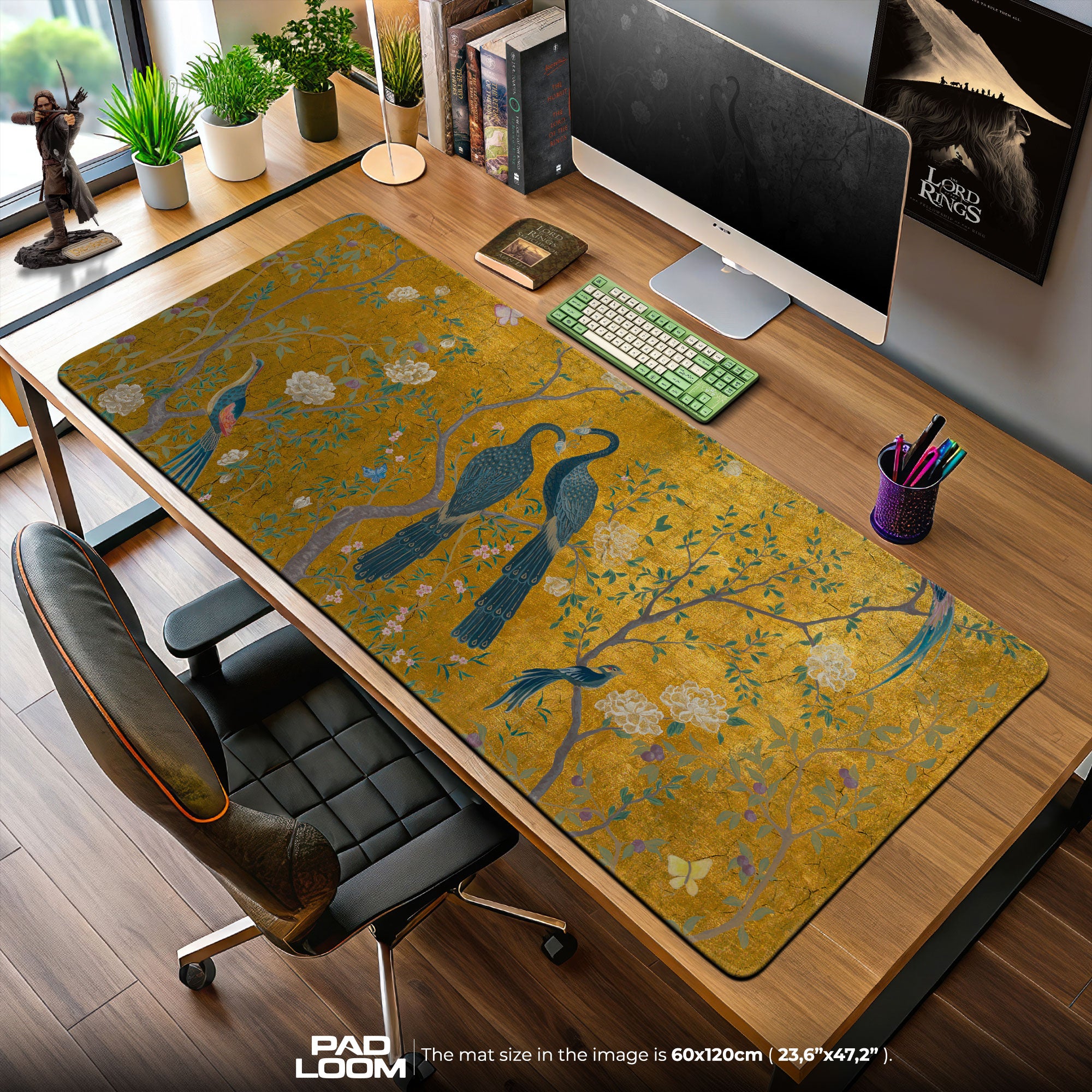 Peacocks Mouse Pad, Golden Garden Gaming Desk Mat