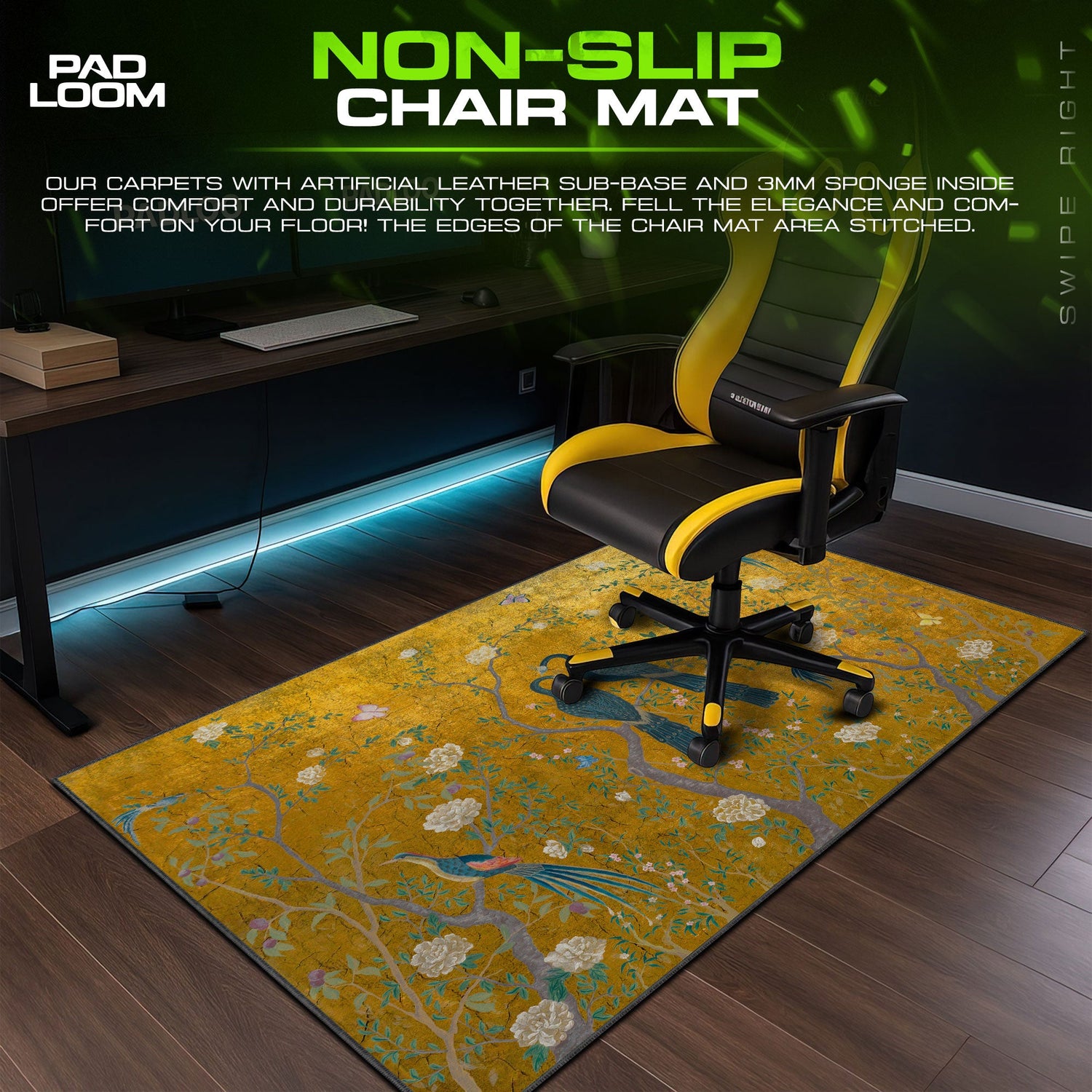 Peacocks Mouse Pad, Golden Garden Gaming Desk Mat Padloom