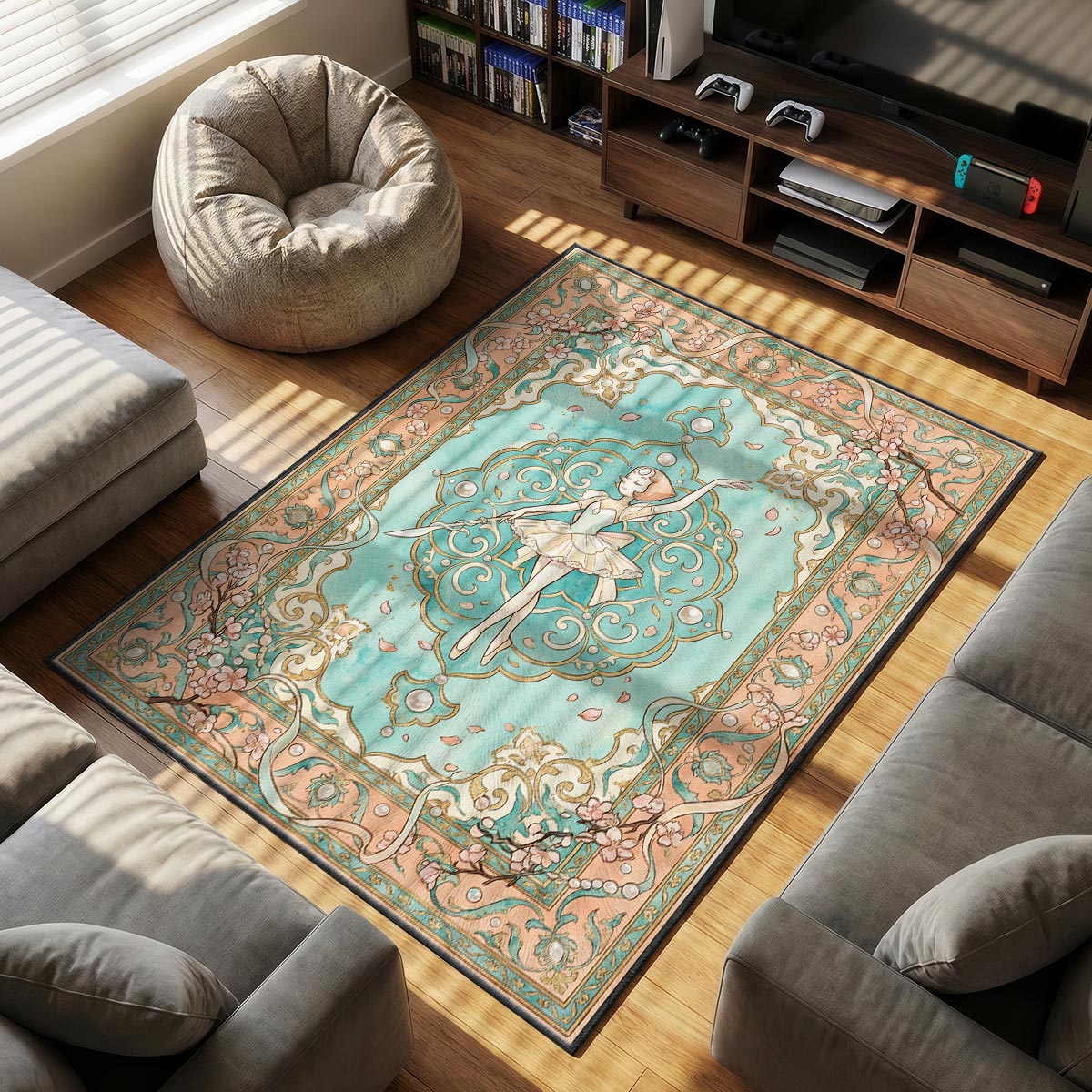 Pearl Ballet themed area rug for home decor fans
