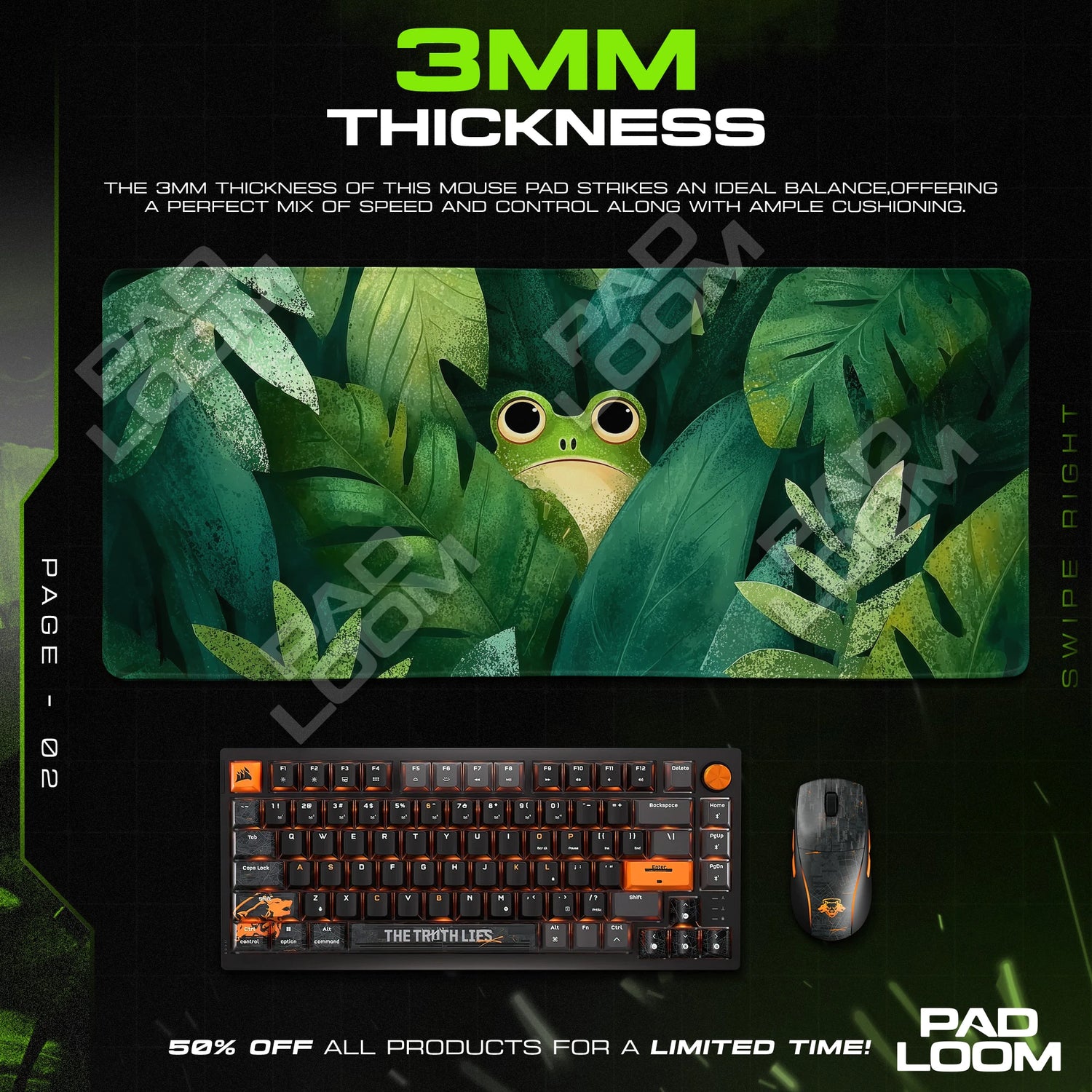 Peeking Frog Jungle Hush Mouse Pad - Cute Desk Mat
