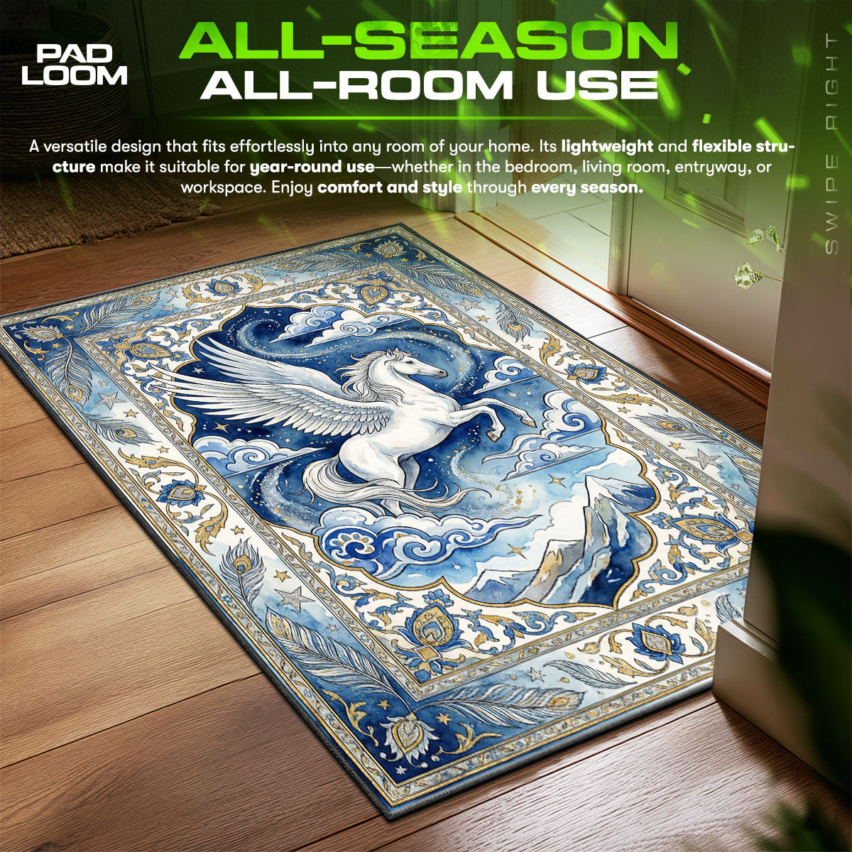 Detailed close-up of Pegasus rug pattern