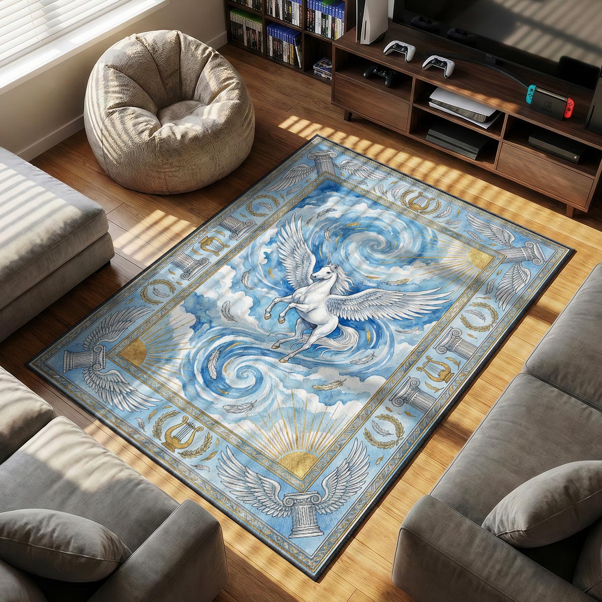 Pegasus Sky Mythology Rug – Winged Horse Fantasy Decor