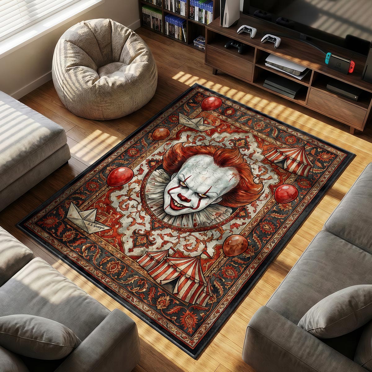 Pennywise Circus themed area rug for home decor fans