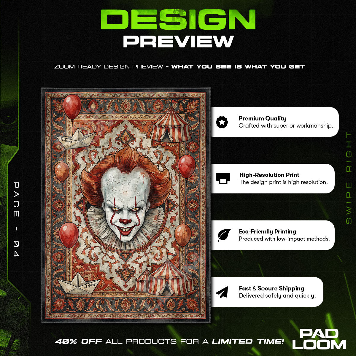 Room character design printed on rug