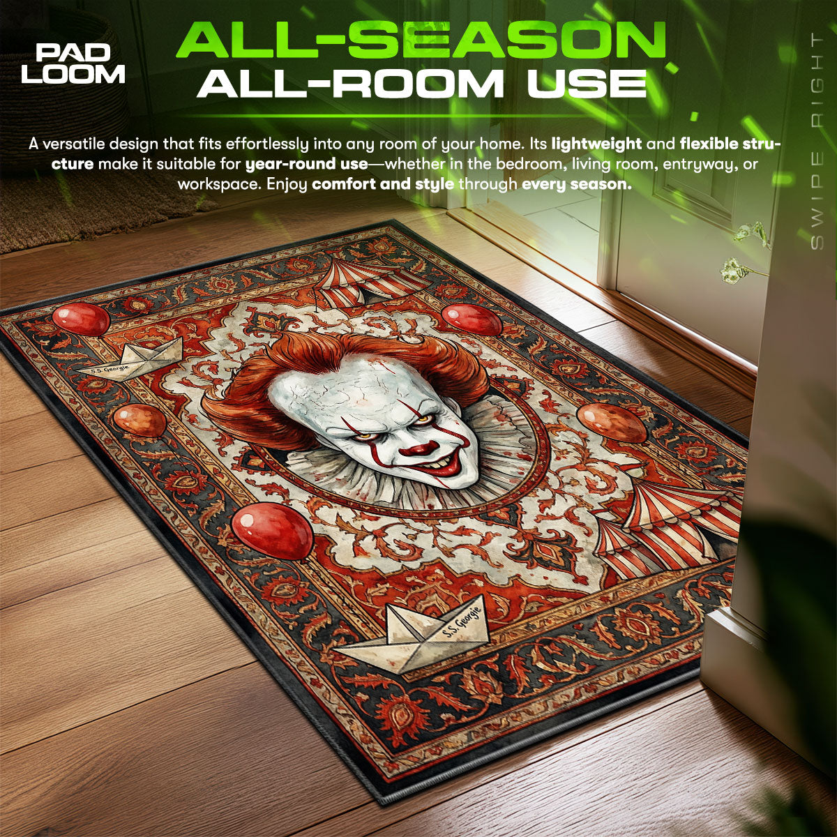 Pennywise Circus Tent IT Room fan rug — premium quality print