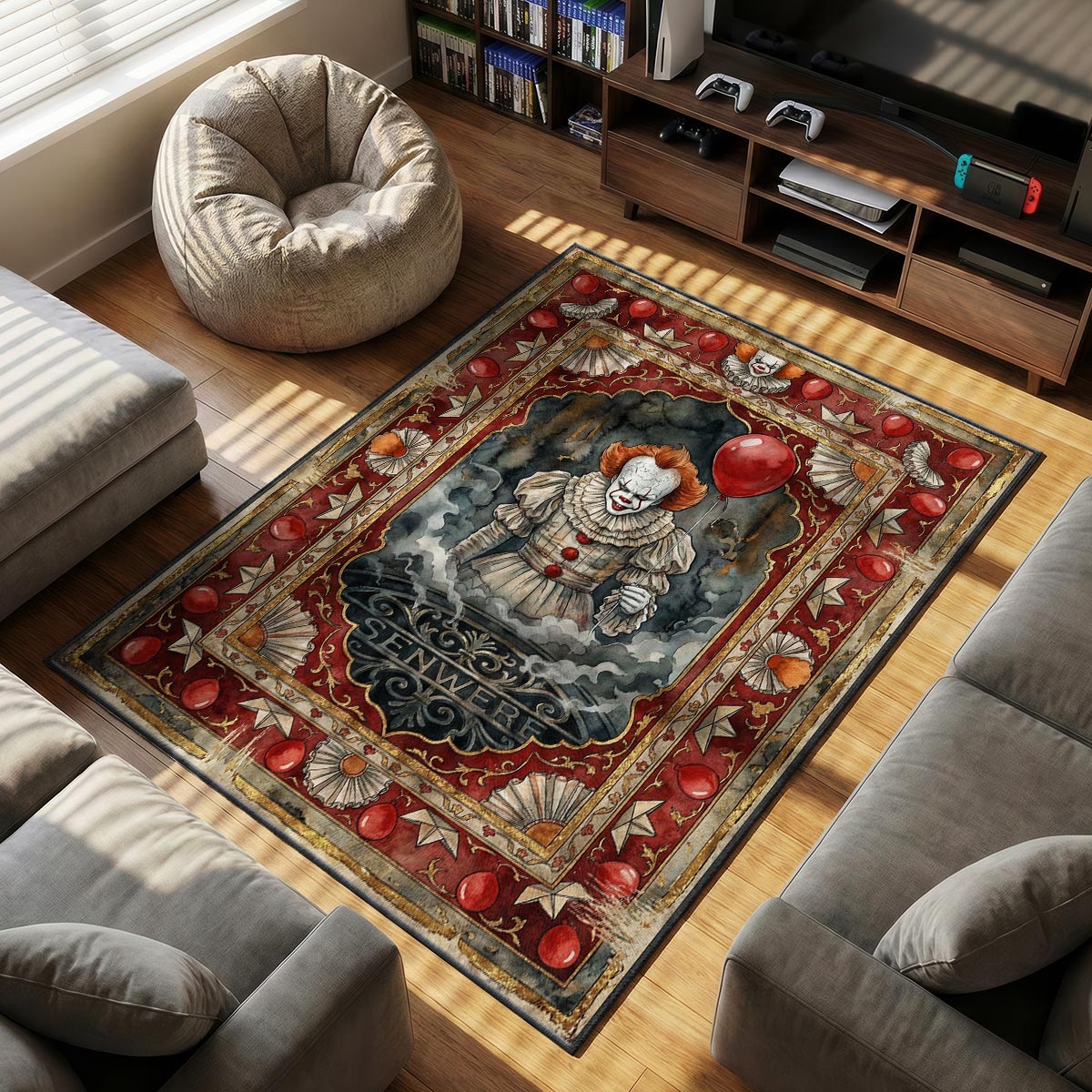 Pennywise Red themed area rug for home decor fans