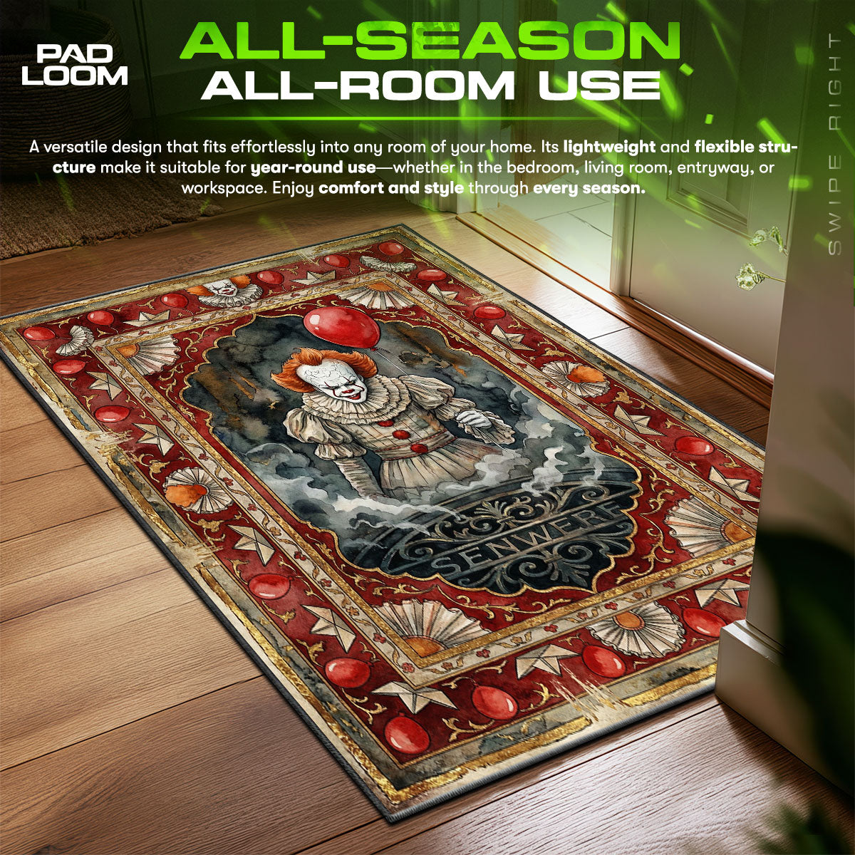Pennywise Red Balloon Sewer IT Room fan rug — premium quality print