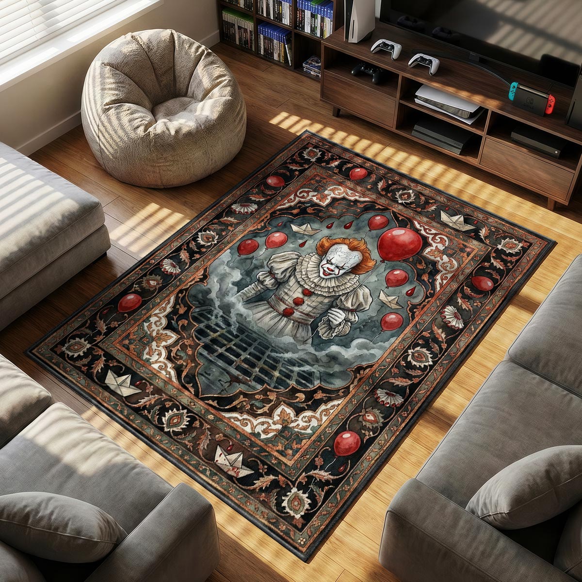 Pennywise Sewer themed area rug for home decor fans