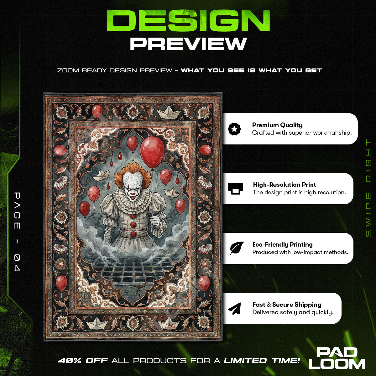 Room character design printed on rug