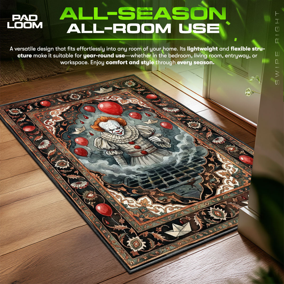 Pennywise Sewer Grate IT Room fan rug — premium quality print