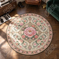 Peony Medallion floral round rug in a styled room - floral circle area rug