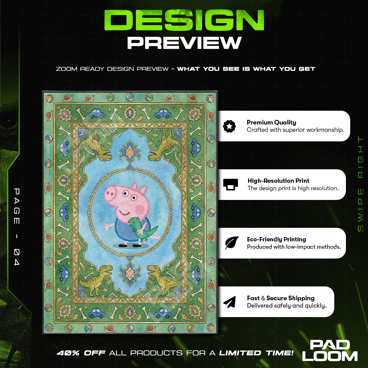 Floor character design printed on rug
