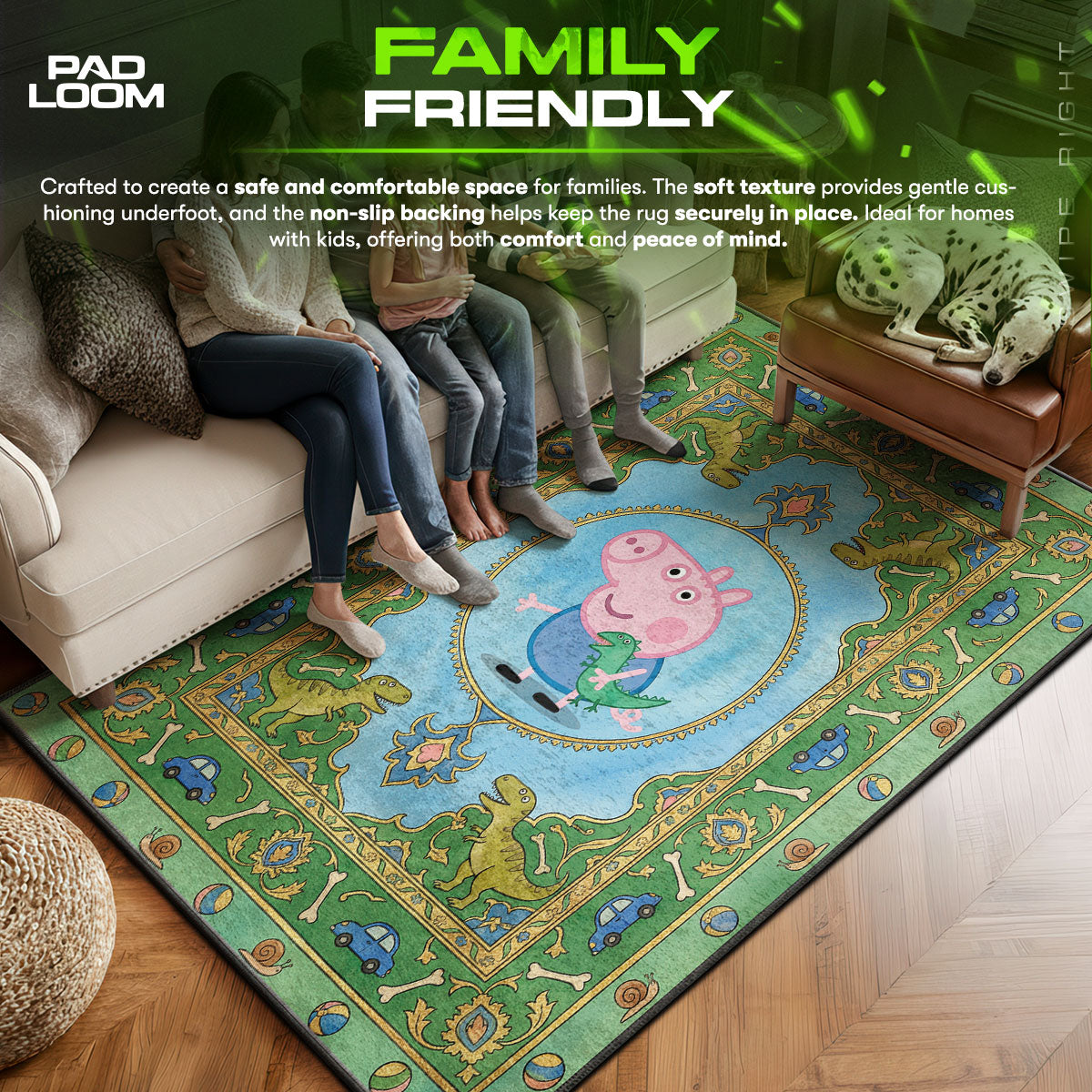 Peppa area rug showing full home decor artwork