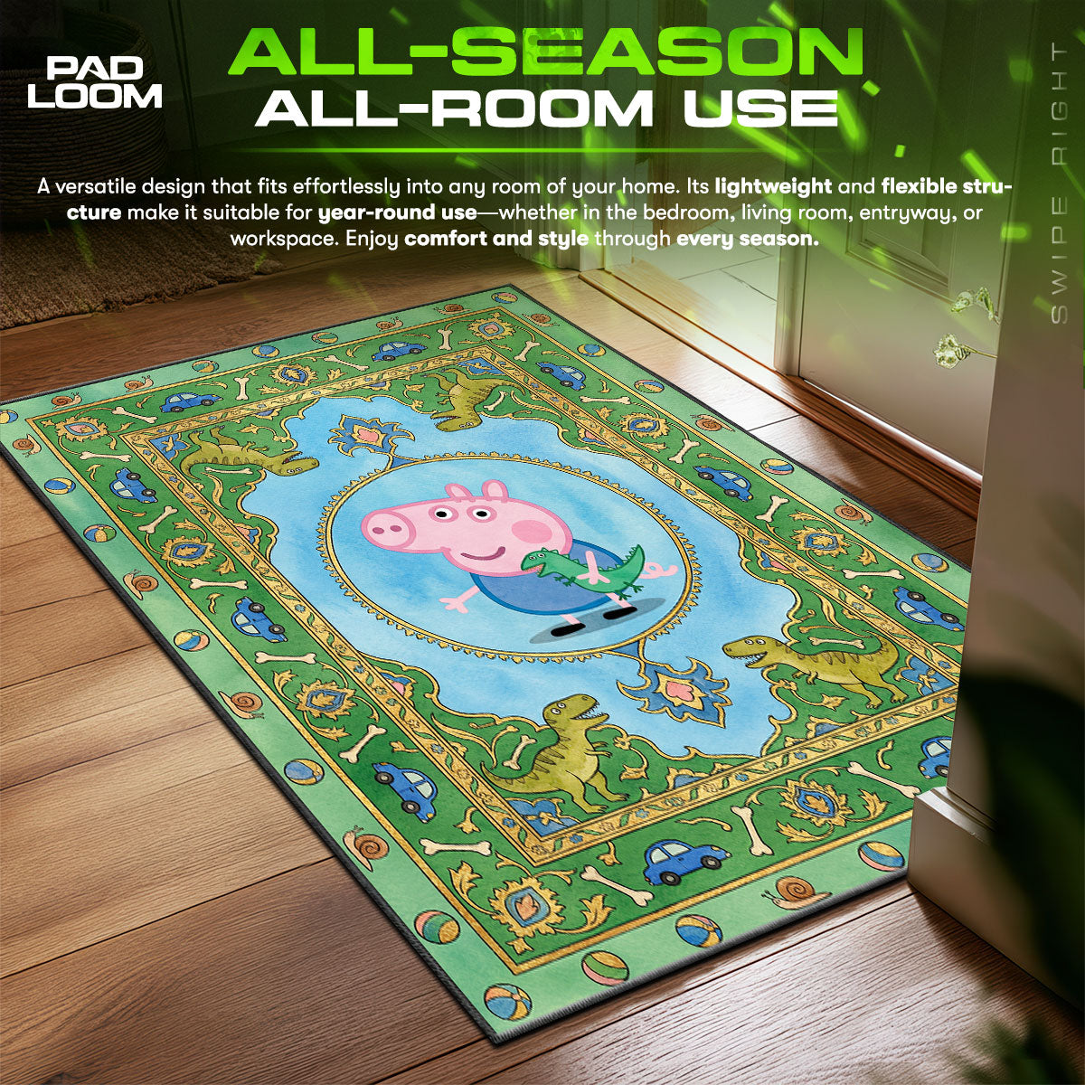 Peppa Pig Dinosaur Adventure Kids Floor fan rug — premium quality print