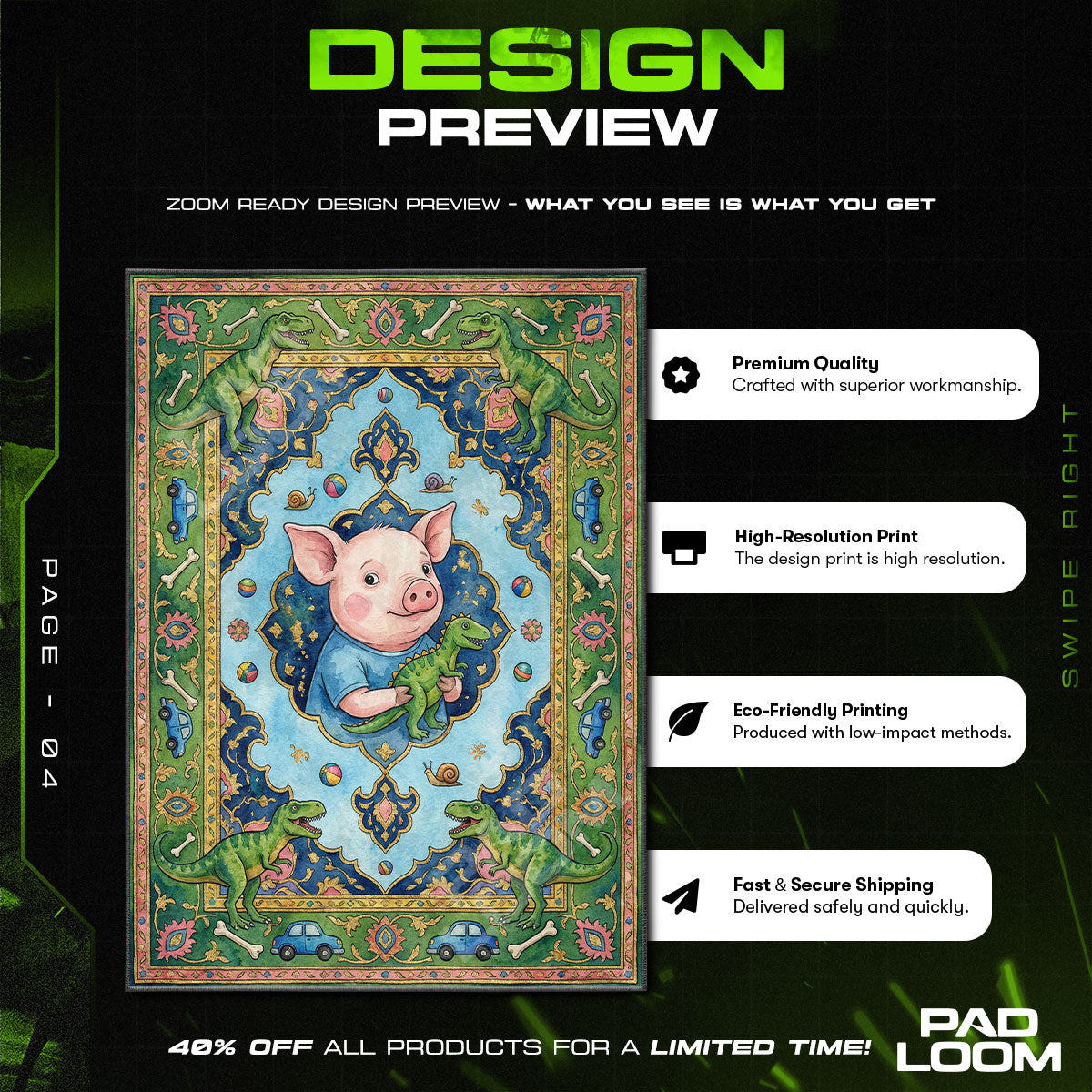 Floor character design printed on rug