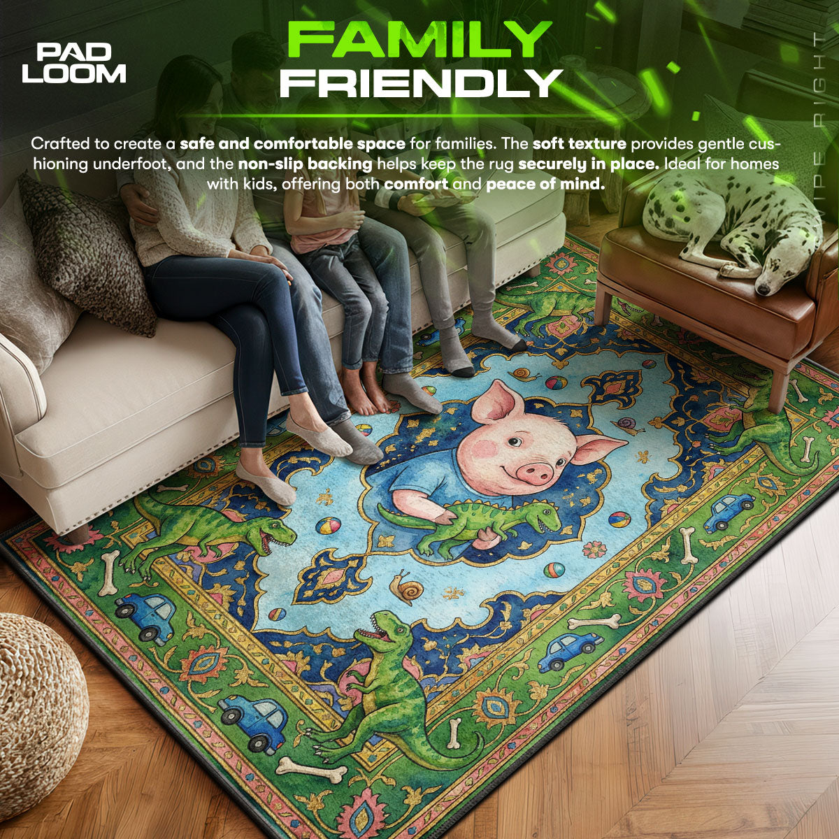 Peppa area rug showing full home decor artwork