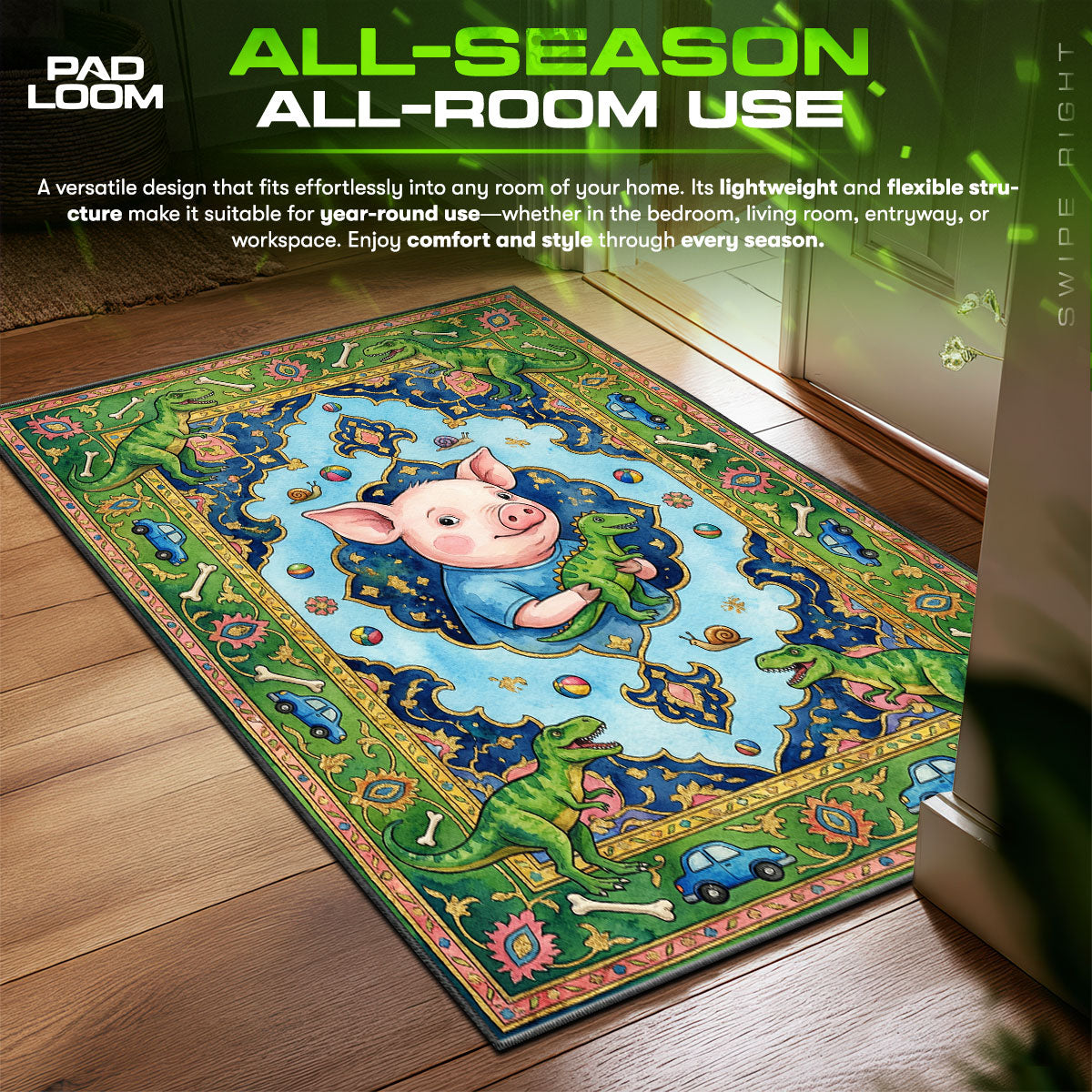 Peppa Pig Dinosaur Toy Kids Floor fan rug — premium quality print